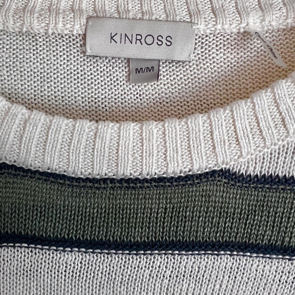 Kinross Linen Crewneck Sweater - white with green stripes. NWOT - Picture 2 of 3
